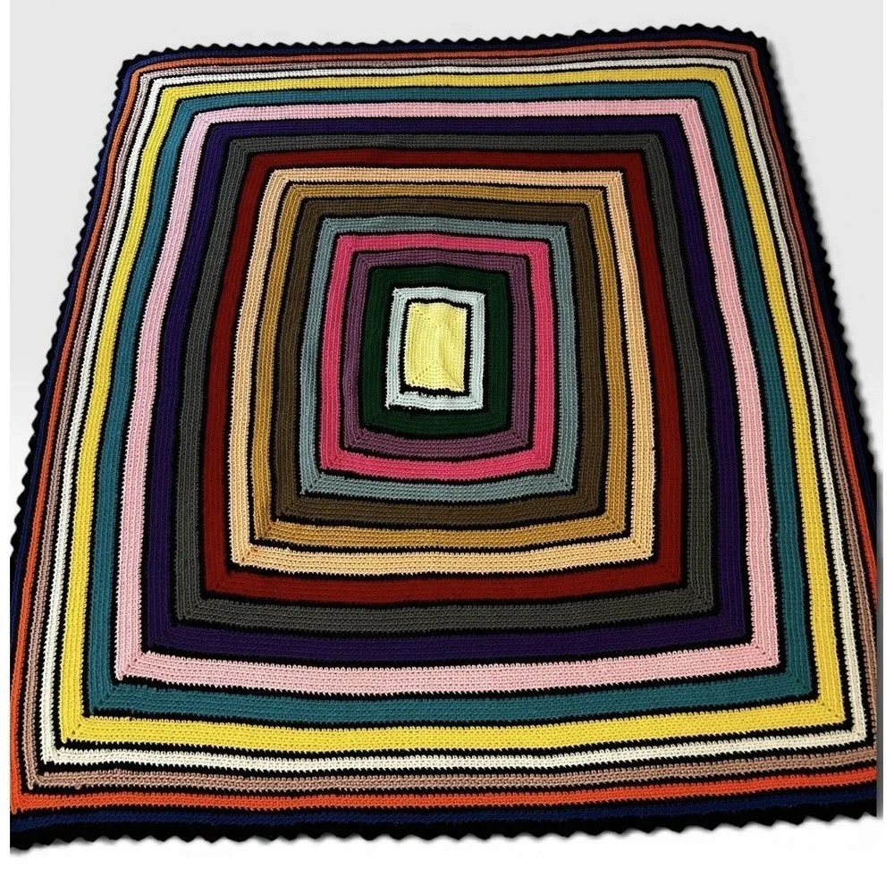 70s Hand Crocheted Boho/Retro Throw Blanket 50 X 56 Approx Multicolor Acrylic